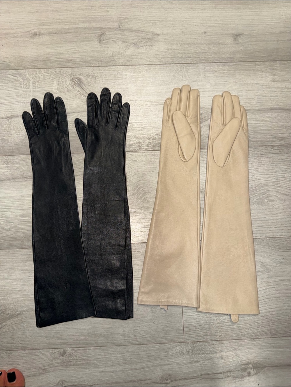 2 pair of Vintage Long Black Real Leather Gloves - Women Accessories